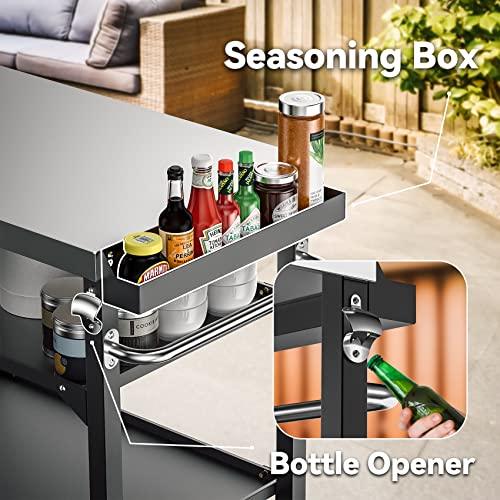 Skyflame Movable Outdoor Dining Cart Table, Three-Shelf Stainless Steel BBQ Grill Cart, Multifunctional Food Prep Flattop Worktable on Wheels for Kitchen, Pizza Oven, Patio Grilling Backyard - CookCave