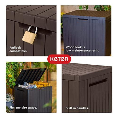 Keter City 30 Gallon Resin Deck Box for Patio Furniture, Pool Accessories, and Storage for Outdoor Toys, Grey - CookCave