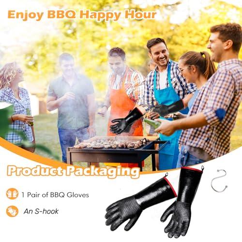 JENPOS BBQ Gloves - 1472°F Thicken Heat Resistant Gloves w/S-Hook 14 in Kitchen Oven Mitts Waterproof Grill Gloves Oil Resistant Grilling Gloves Cooking Gloves for Turkey Fryer/Baking/Oven/Smoker - CookCave