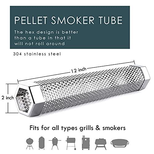 Smoke Tube - 12'' Smoke Tube for Pellet Grill 5 Hours of Billowing Smoke, Stainless Steel Pellet Smoker Tube for All Grill or Smoker, Hot or Cold Smoking - CookCave