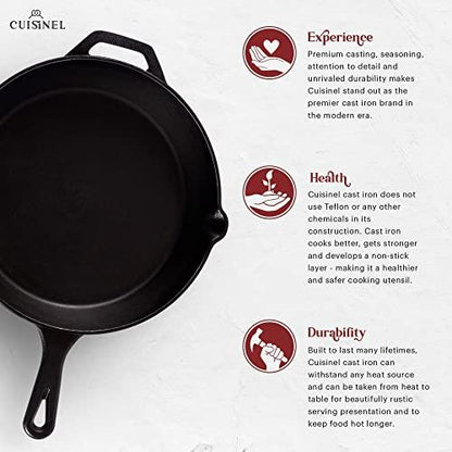 Cuisinel Cast Iron Skillet with Lid - 12"-Inch Frying Pan + Glass Lid + Heat-Resistant Handle Cover - Pre-Seasoned Oven Safe Cookware - Indoor/Outdoor Use - Grill, BBQ, Fire, Stovetop, Induction Safe - CookCave