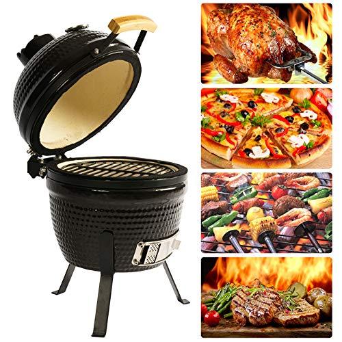 oneinmil Kamado 13" Ceramic Charcoal Grill - Multifunctional Barbecue Grill for Variations on Cooking Methods, Outdoor Tabletop Portable Egg Style Black - CookCave