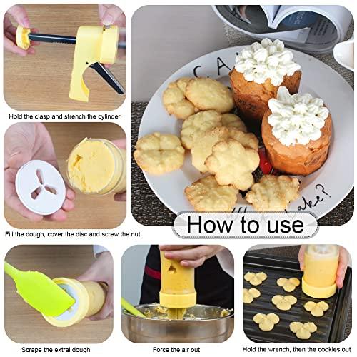 Ourokhome Cookie Press Icing Gun - Biscuit Maker Machine with 16 Discs and 6 Cake Decoration Tips (Yellow) - CookCave