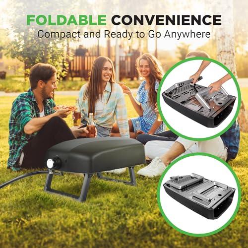 NutriChef NCPIZOVN Portable Outdoor Gas Oven-Foldable Feet, Adjustable Heat Control Dial, Includes Burner, Stone & Regulator w/Hose, Cooks 12" Pizza in 60 Seconds - CookCave