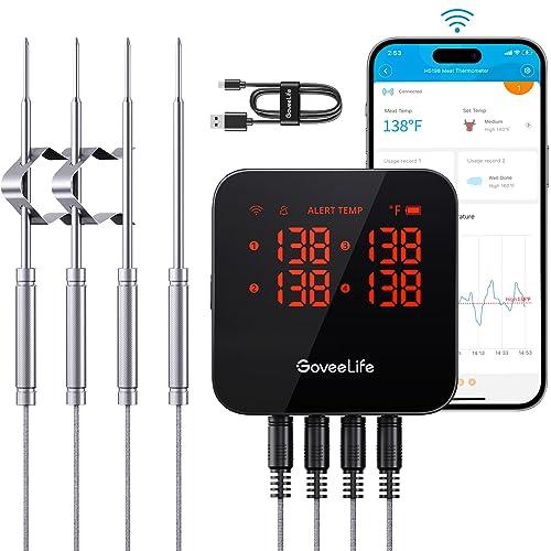 GoveeLife WiFi Meat Thermometer Digital, Smart Cooking Thermometer with 4 Probes, Wireless Bluetooth Grill Thermometer with APP Alert and Temp Curve, 40H Rechargeable BBQ Thermometer for Smoker, Oven - CookCave