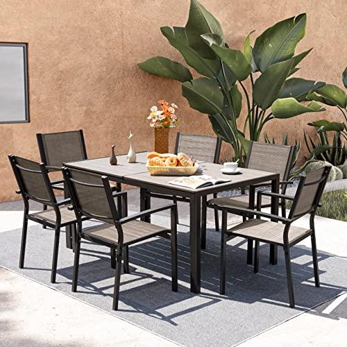 Devoko Patio Dining Table for 6 Outdoor Patio Table 59" x 35" Weather-Resistant Rectangular Table for Deck, Garden, Backyard - CookCave