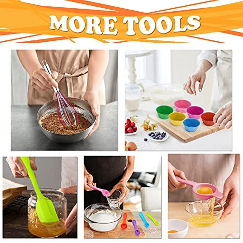 P&P CHEF 153Pcs Cake Baking Pan Set Decorating Supplies Kit, Stainless Steel 4/6/8/9.5 Inch Cake Pans with Icing Tips Tools, Parchment Papers, Whisk, Egg Separator, Muffin Cups, Measuring Spoon - CookCave