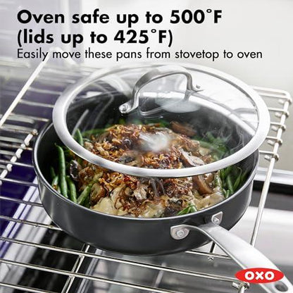 OXO Softworks 13 Piece Cookware Pots and Pans Set, 3-Layered German Engineered Nonstick Coating, Frypans, Saucepans, Saute Pan, Stockpot, Lids, Dishwasher Safe, Gray - CookCave