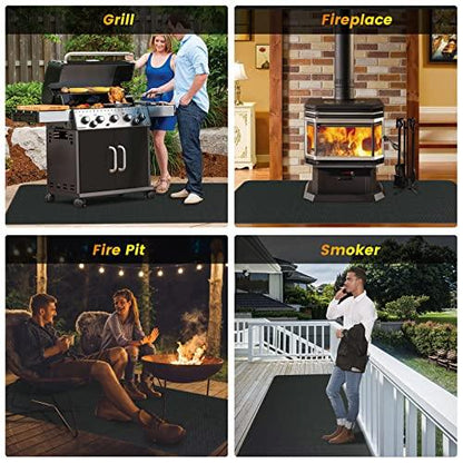Extra Large 80x48 inch Grill Mat for Outdoor Under BBQ, Griddle, Charcoal, Flat Top, Smoker, Stove, Wood Deck & Patio Protective Mat, Indoor Fireplace Mats, Front Back Sides Fireproof Waterproof Pad - CookCave