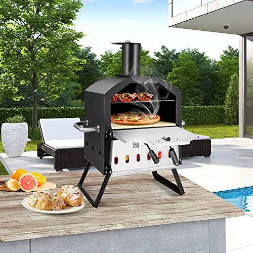 Giantex Outdoor Pizza Oven Wood Fired, 2-Layer Pizza Maker with Pizza Stone, Pizza Peel, Removable Cooking Rack, Waterproof Cover, Folding Legs, Outside Pizza Ovens for Camping Backyard BBQ (28 Inch) - CookCave