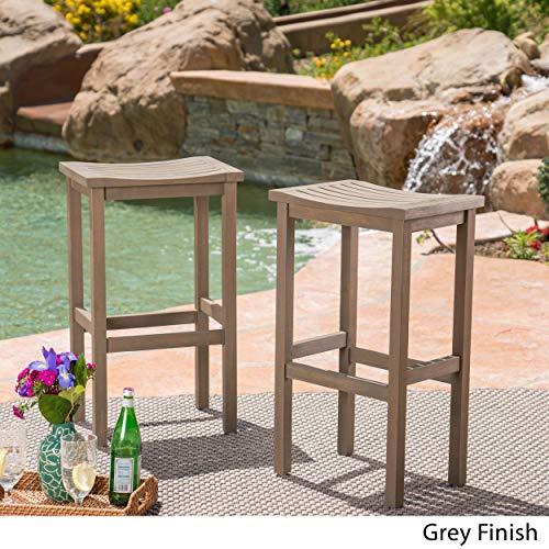 Christopher Knight Home Caribbean Outdoor 30" Acacia Wood Barstools, 2-Pcs Set, Grey Finish - CookCave