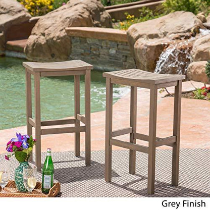 Christopher Knight Home Caribbean Outdoor 30" Acacia Wood Barstools, 2-Pcs Set, Grey Finish - CookCave