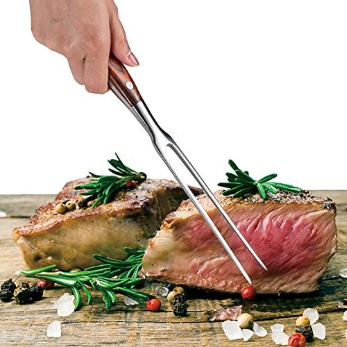 IMEEA 11.5 Inch Meat Fork Stainless Steel Carving Fork with Wooden Handle Two Prong Fork Meat Cooking Fork Barbecue Fork for Chicken Turkey Beef - CookCave