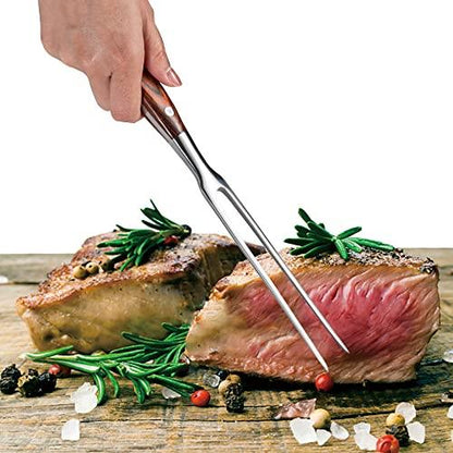 IMEEA 11.5 Inch Meat Fork Stainless Steel Carving Fork with Wooden Handle Two Prong Fork Meat Cooking Fork Barbecue Fork for Chicken Turkey Beef - CookCave