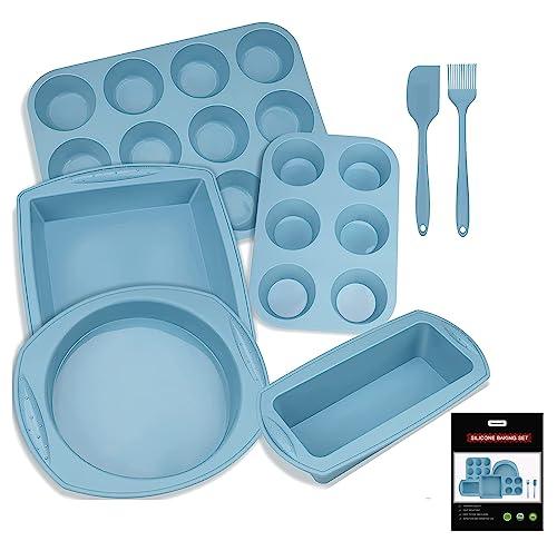 Hansanti 7in1 Silicone Bakeware Baking Set, Kitchen Bake Pans Molds Tray for Oven with BPA Free Round/Square Cake Pan, Loaf Pan, Muffin Pan for Bread Pizza Cheesecake Cupcake Pie Desserts - CookCave