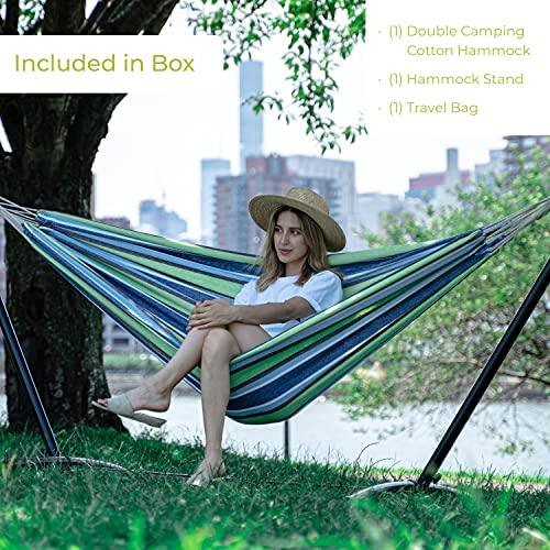 Backyard Expressions - 914920 - Ocean Floor Pattern - Portable Double 2 Person Outdoor Hammock with Stand - Green and Blue - 9 x 3 Foot Hammock - CookCave