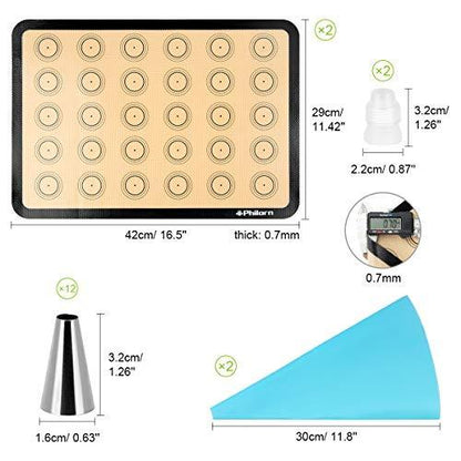 Philorn Silicone Baking Mat Set, 16.5" x 11.42" Macaron Baking Mat, Non-Stick Baking Mat with Baking Tools, 2 Pack Food Safe Baking Silicone Mat, Reusable Baking Mat for Oven, Cookie, Bread - CookCave