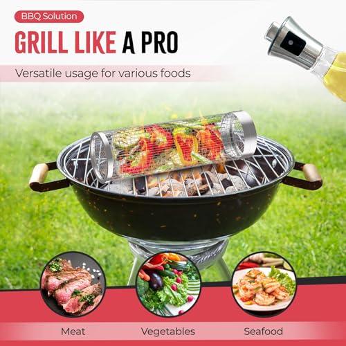 Rolling Grilling Basket, Grill Basket, 2 PCS Cylinder Stainless Steel Large Round Barbecue Baskets, Portable Outdoor Camping BBQ Net Tube for Veggies, Fish, Vegetables, Grill Accessories Gifts for Men - CookCave