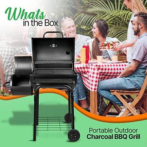 NutriChefKitchen Charcoal Grill Offset Smoker, Portable Stainless Steel Grill, Outdoor Camping BBQ and Barrel Smoker (Black) - CookCave