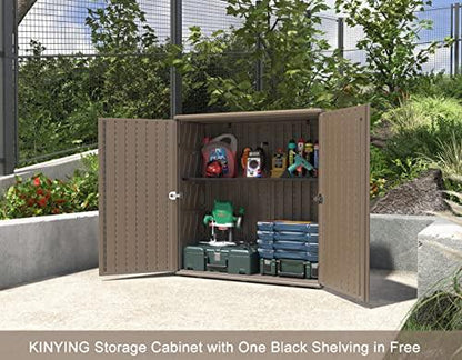 KINYING Outdoor Storage Cabinet Waterproof, Resin 60 Gallon Deck Box for Patio Furniture Cushions, Garden Tools, Pool Tools and Kids’ Toys (Dark Brown with 1 Shelving) - CookCave
