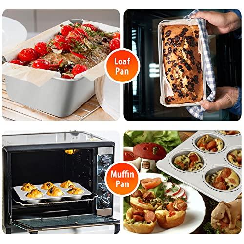 TeamFar Bakeware Sets of 7, Stainless Steel Bakeware Sets for Oven, Baking Sheet & Toaster Oven Pan, Square & Round Cake Pan, Muffin Pan & Loaf Pan, Lasagna Pan, Healthy & Sturdy, Dishwasher Safe - CookCave