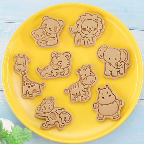 8Pcs Animal Cookie Cutters With Plunger Stamps Set, 3D Animal Shape Cookie Cutters Embossing Cutter for Biscuit Fondant Cheese Baking Molds - CookCave