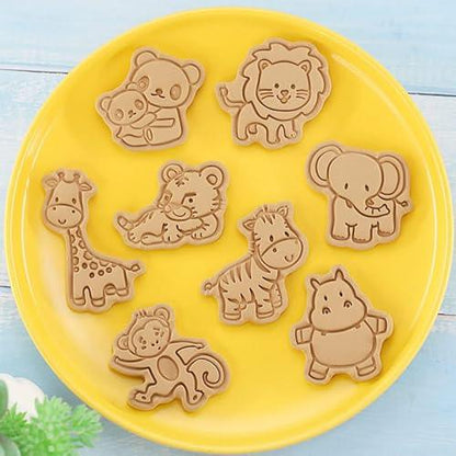 8Pcs Animal Cookie Cutters With Plunger Stamps Set, 3D Animal Shape Cookie Cutters Embossing Cutter for Biscuit Fondant Cheese Baking Molds - CookCave