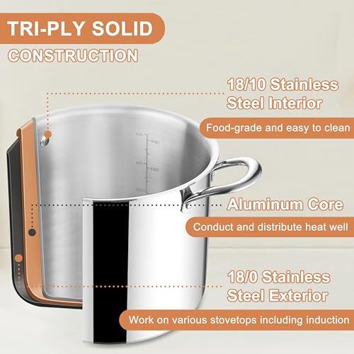 Herogo 12 QT Stock Pot, Tri-ply 18/10 Stainless Steel Cooking Pot with Lid, 12 Quart Large Metal Pasta Pot for Cooking Chicken Soup, Big Stockpot for Induction Gas Electric Stove, Dishwasher Safe - CookCave