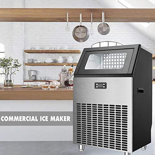 Antarctic Star Commercial Ice Makers Machine Stainless Steel Makers 200 Lbs of Ice Per 24H with 48 Pounds Storage Capacity Ice Cubes Freestanding Party/Bar/Restaurant Scoop Connection Hose Silver - CookCave