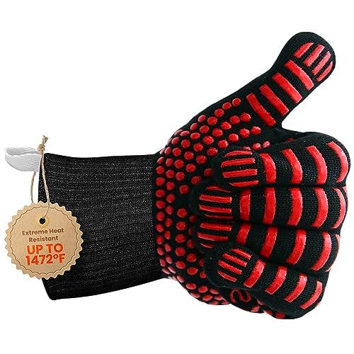 SereneLife Extreme Heat Resistant Grill Gloves, 14'' Food Grade Kitchen Oven Mitts, Universal Size Silicone Non-Slip Cooking Gloves for Barbecue, Extreme Heat Resistant Up to 800 Degree Celsius - CookCave