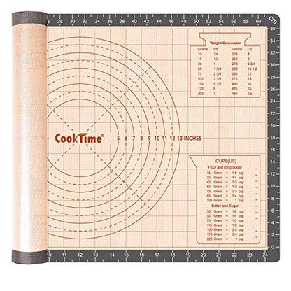 Silicone Pastry Baking Mat Non Stick-Large Rolling Dough with Measurements-Non Slip Pizza,Fondant,Pie,Cake Baking Mat - 26 x 16 Inch By Cook Time - CookCave