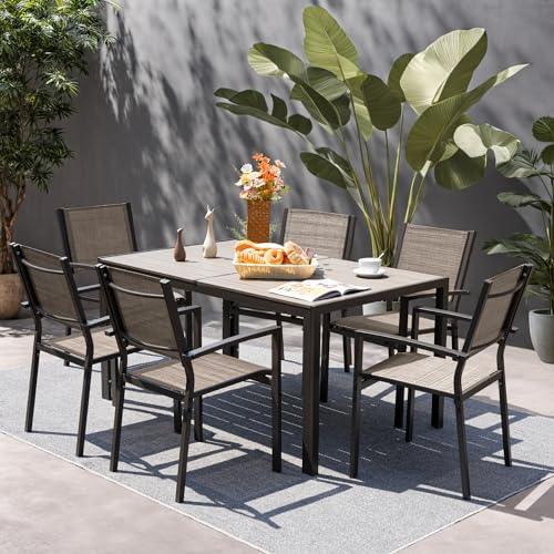 Rankok 35" x 59" Outdoor Dining Table for 6 Rectangular Patio Table with Rust Proof Metal Frame Large Outside Table for Courtyard, Garden, Balcony, Poolside, Lawn - CookCave