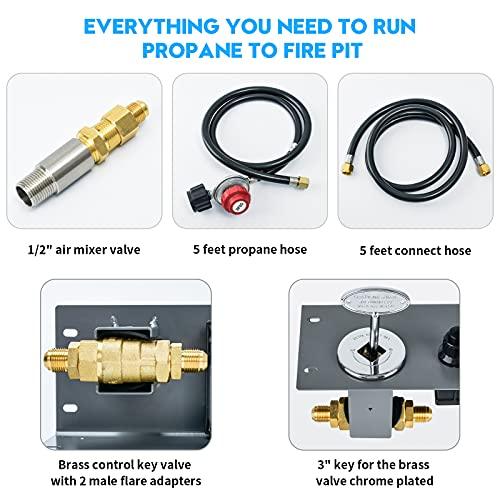 briidea Propane Fire Pit Hose Kit, All-in-One Fire Pit Ignition Kit Includes Air Mixer Valve, Key Valve, Propane Regulator with 4ft Hose, PVC Hose - CookCave