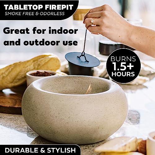 Hillside Home Store XL Portable Table Top Fire Pit - Durable, Concrete Indoor Fire Pit Tabletop, Smokeless Mini Fire Pit for Table, Fire Pit Bowl, Smores Maker - Black Pebble (Alabaster) - CookCave