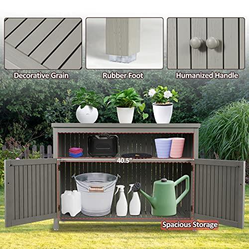 AHB Outdoor Console Sideboards Buffet Cabinet, Solid Wood Storage Cabinet TV Stand,Furniture for Patio Entryway Deck(Grey) - CookCave