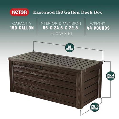 Keter Westwood 150 Gallon Plastic Backyard Outdoor Storage Deck Box for Patio Decor, Furniture Cushions, Garden Tools, & Pool Accessories, Espresso - CookCave