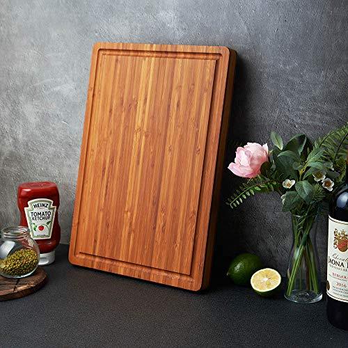 Bamboo Wood Cutting Board for Kitchen, 1" Thick Butcher Block, Cheese Charcuterie Board, with Side Handles and Juice Grooves, 16x11" - CookCave