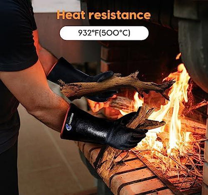 TANSYAN BBQ Gloves, 932℉Heat Resistant for Barbecue/Baking/Cooking/Pit with Waterproof,Oil Resistant so Easy to Clean(14 Inch) - CookCave