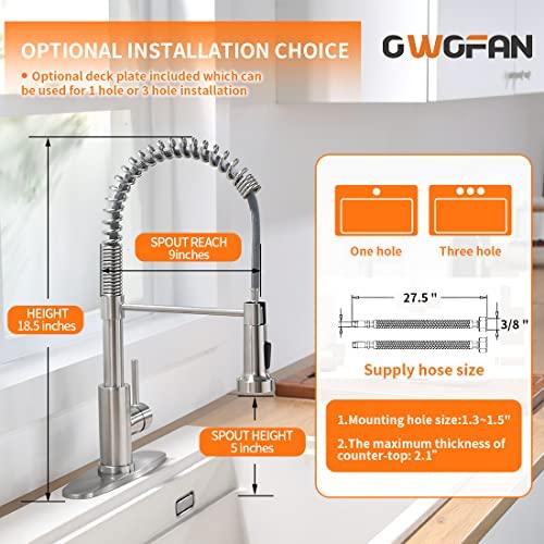 OWOFAN Kitchen Faucet with Pull Down Sprayer Brushed Nickel Stainless Steel Single Handle Pull Out Spring Sink Faucets 1 Or 3 Hole Dual Function for Farmhouse Camper Laundry Utility Rv Wet Bar - CookCave