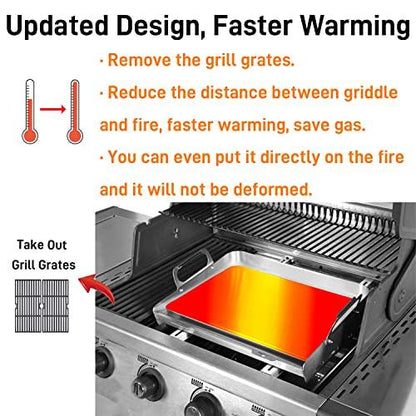 Flat Top Grill, Griddle for Gas Grill 24"x16" with Removable Grease Tray, Stove Top Griddle Even Heat Distribution, Stainless Steel Griddle Grill with Retractable Stand Accommodates Different Grill - CookCave