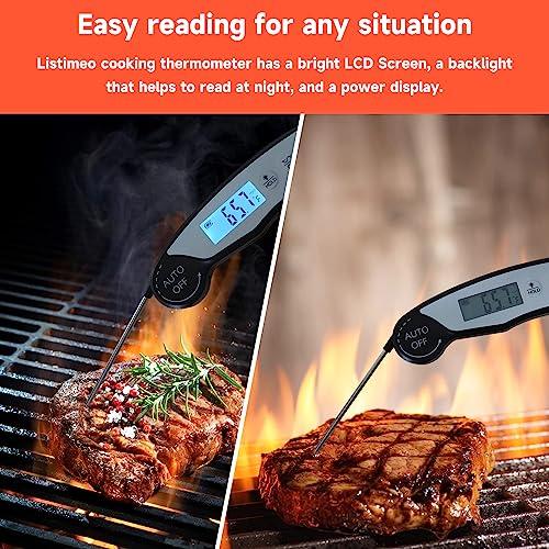 Meat Thermometer for Grill,Cooking and BBQ.Waterproof Instant Read Food Thermometer with Backlight,Calibration and Power Display.Digital Food Probe for Candy,Oil,Liquid.(Black-Silver) - CookCave