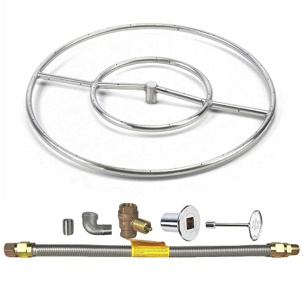 Spotix HPC Penta Match Lit Fire Pit Burner Kit (FPS18KIT-NG-MSCB) with 18-Inch Stainless Steel Burner, Natural Gas, Polished Chrome, with Flange, Key, Valve, Flex Line and Fittings - CookCave