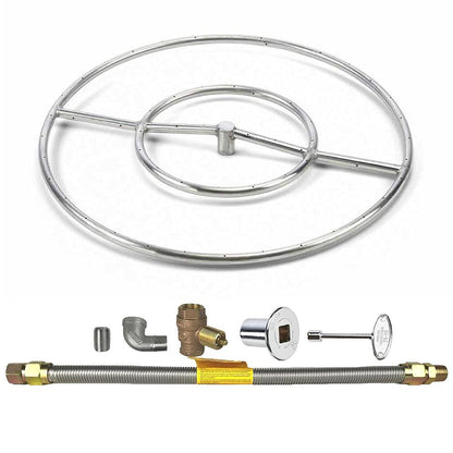 Spotix HPC Penta Match Lit Fire Pit Burner Kit (FPS18KIT-NG-MSCB) with 18-Inch Stainless Steel Burner, Natural Gas, Polished Chrome, with Flange, Key, Valve, Flex Line and Fittings - CookCave