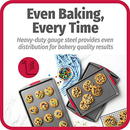GoodCook Mega Grip Set of 3 Nonstick Steel Multipurpose Cookie Sheets with Silicone Grip Handles, Gray - CookCave