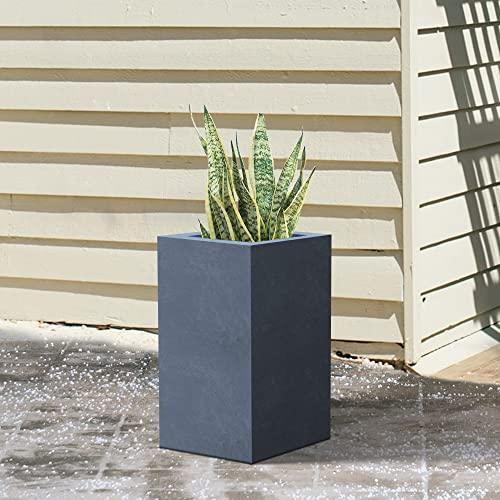 Kante 19.7" H Tall Rectangular Concrete Planter, Modern Square Diameter Plant Pot with Drainage Hole and Rubber Plug for Indoor Outdoor Home Patio Garden, Charcoal - CookCave