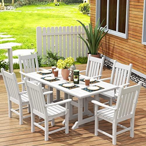 WestinTrends Malibu Classic Outdoor Dining Chairs with Arms, All Weather Poly Lumber Adirondack Patio Chairs Restaurant Bistro Chairs Support 350 LBS, Arched Backrest and Curved Seat, White - CookCave