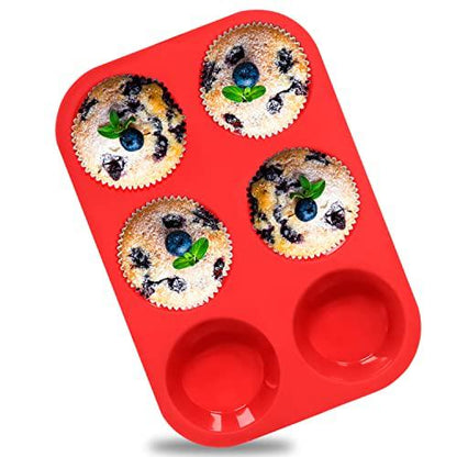 Anaeat Silicone Muffin Pan - 6 Cups Non-Stick Cupcake Molds, Food Grade Silicone Baking Tray for Making Egg Muffin, Cupcake, Quiches, Tart and Desserts, Reusable Muffin Tin Just Pop Out - CookCave