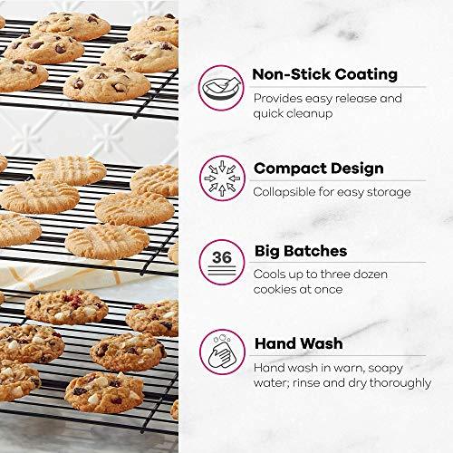 Wilton 3-Tier Folding Cooling Grid - Cool Dozens of Cookies or Treats on an Expandable Cooling Rack, Collapse for Easy Storage, 10 x 16-Inch - CookCave