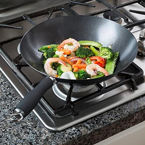 Ecolution Non-Stick Carbon Steel Wok with Soft Touch Riveted Handle, 12",Black - CookCave