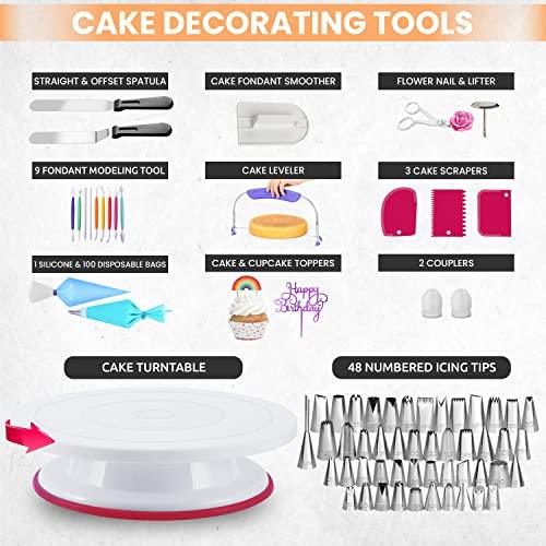 Cake Decorating Supplies - Cake Decorating Kit with 3 Springform Cake Pans Set, Cake Rotating Turntable, Cake Decorating Tools with Baking Set-Cake Baking Supplies for Beginners and Lovers - CookCave